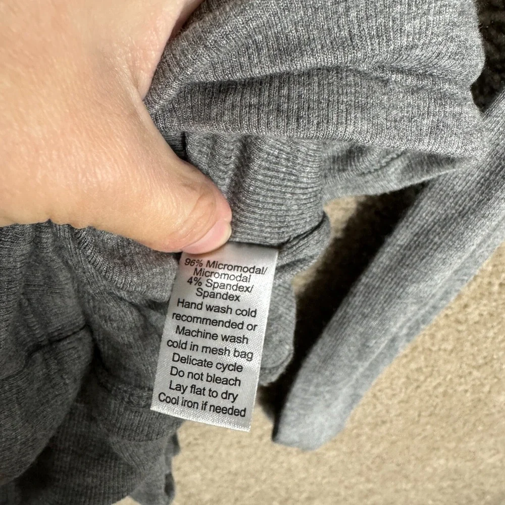 ATM Bodycon Dress Sz Small Gray Long Sleeve Side Ruched Stretch‎ Micromodal Knit